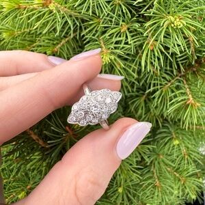 Antique Navette Cluster Diamond Ring with Old Euro Cut Diamonds 14k gold